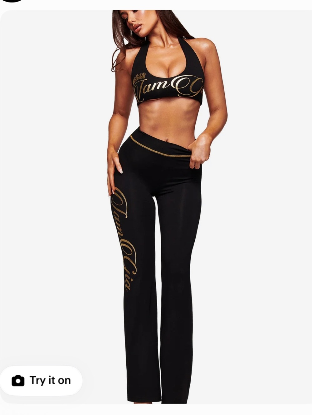 I.AM.GIA Black Track Pant with Gold Script Detailing